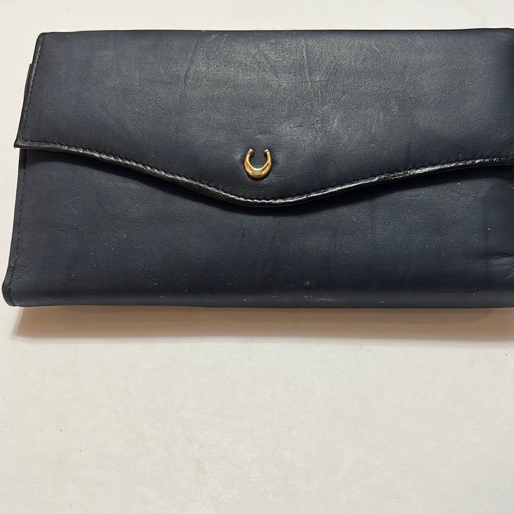 Princess Gardner navy full cowhide leather checkbook wallet. vintage.